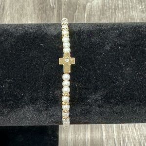 Roman Bracelet Religious Cross Faux Pearls Kids Size D23